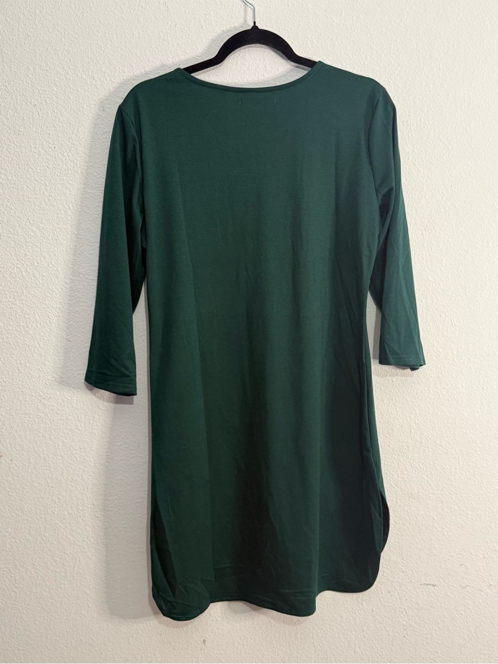 Misslook Boho Embroidered Tunic Dress Hunter Green 3/4Sleeve Shift Cottagecore L - Picture 6 of 8